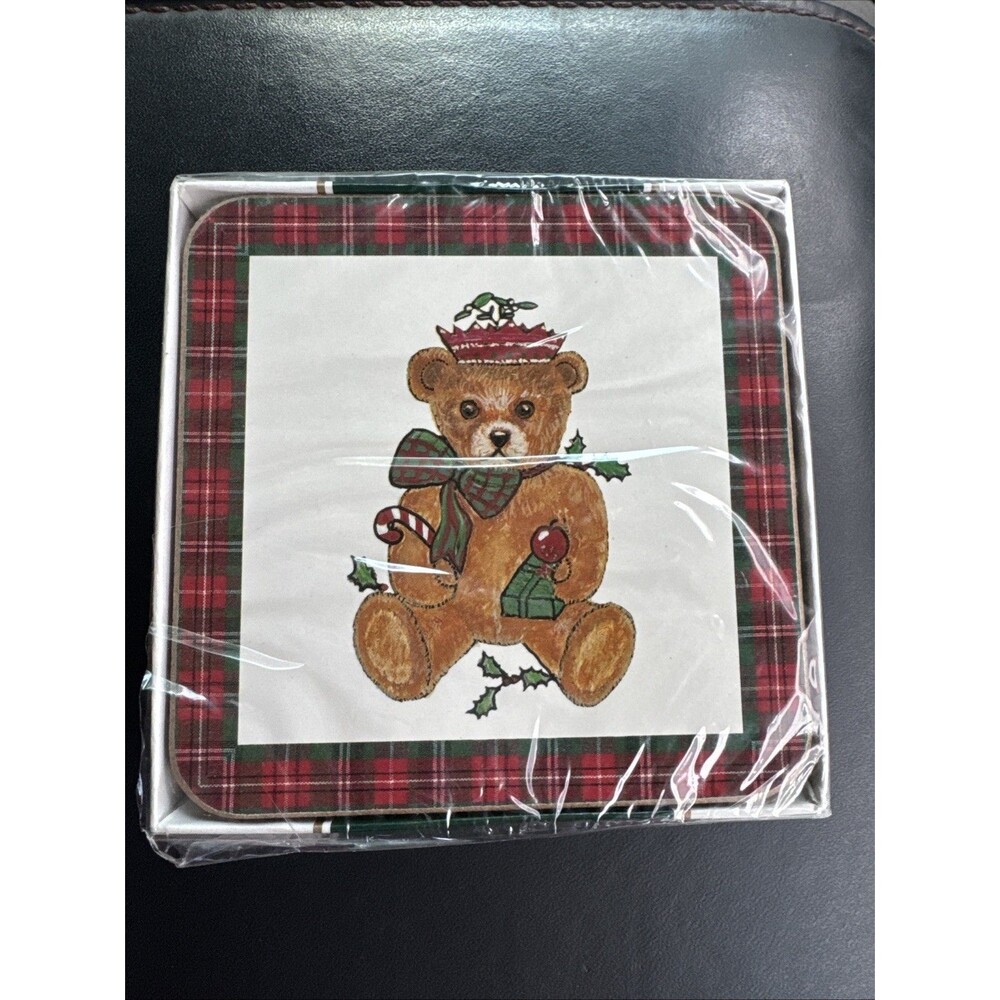 Royal Table Made In England 6 Coasters Tartan Christmas Bear Plaid Crown New